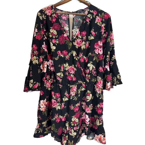 Floral Romper‎ 3X Plus Ruffle Bell Sleeves Romantic Whimsigoth Coquette Fairy - Picture 1 of 7